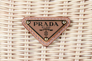 PRADA BEIGE ARQUÉ WICKER AND LEATHER TOTE BAG