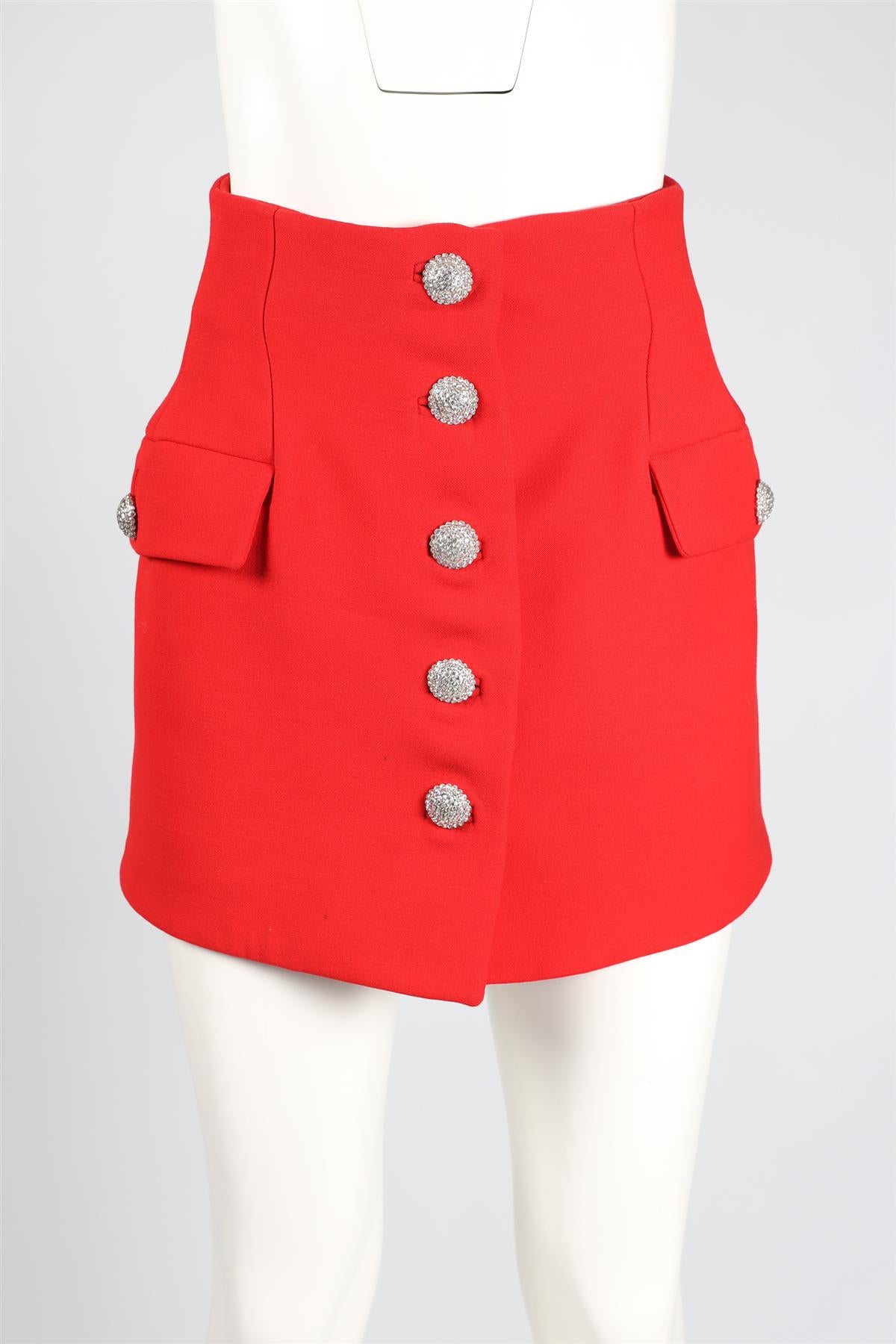 ALESSANDRA RICH RED CRYSTAL AND WOOL MINI SKIRT SMALL