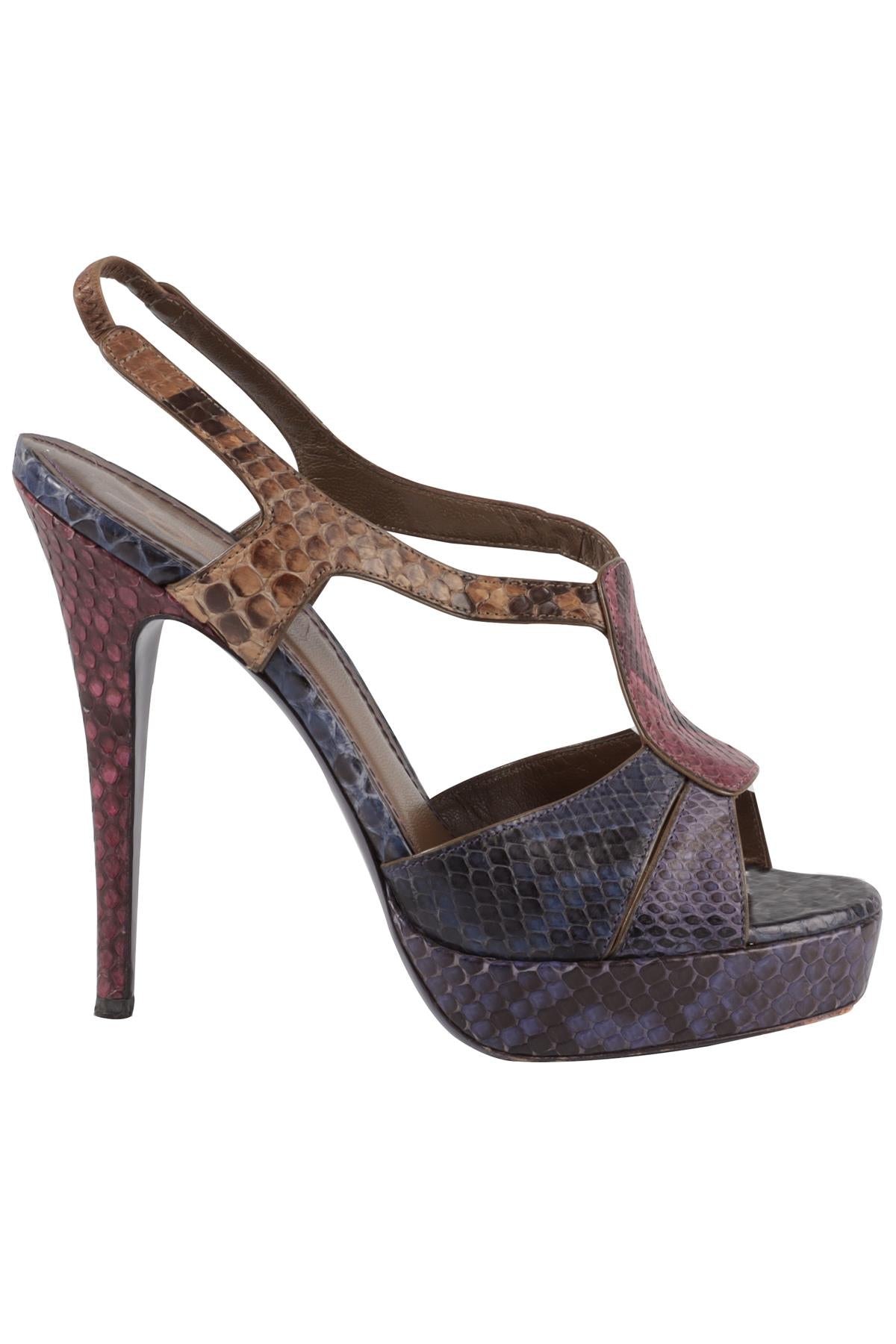 YVES SAINT LAURENT MULTI SNAKESKIN PLATFORM SANDALS EU 38 UK 5 US 8