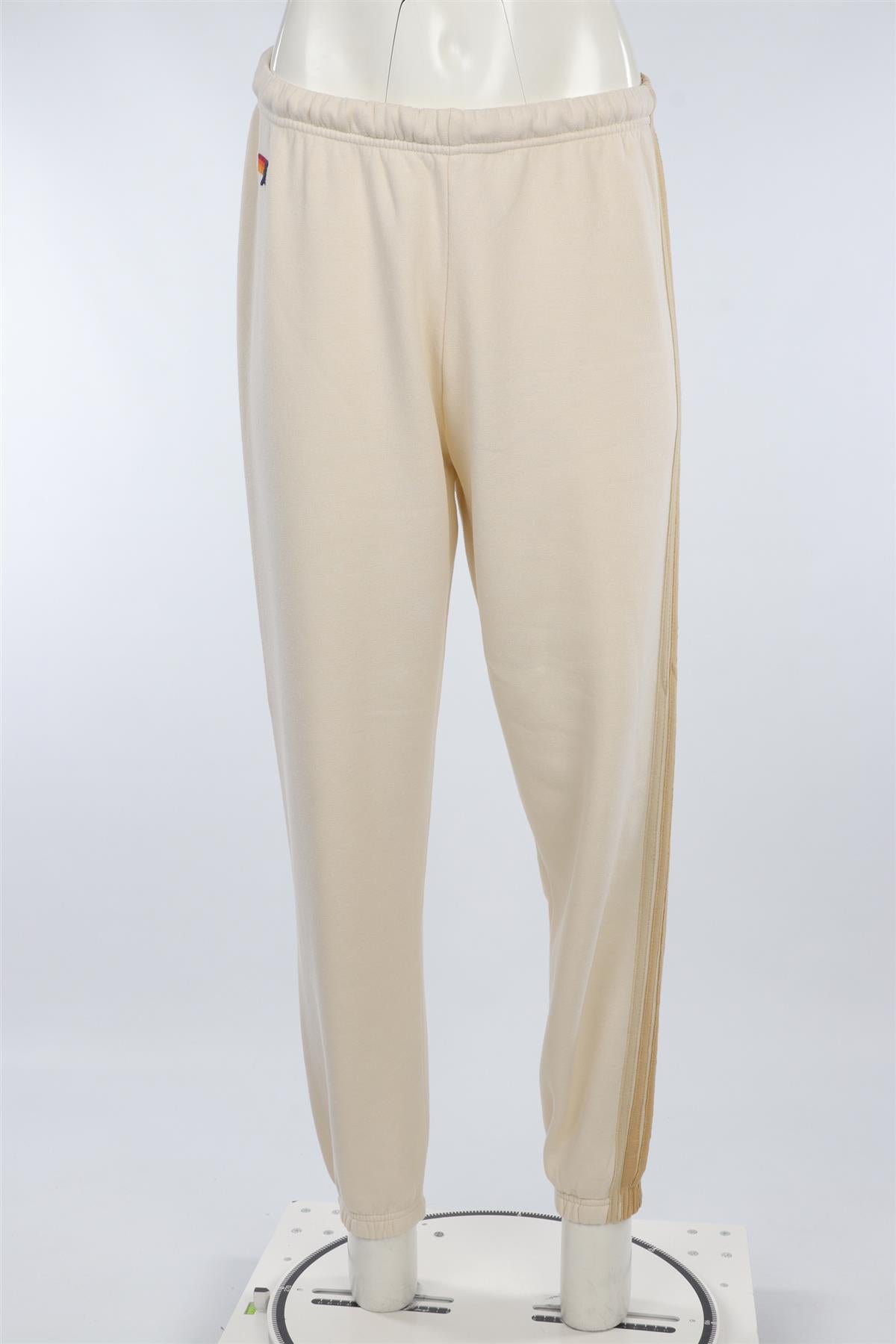 AVIATOR NATION CREAM COTTON TRACK PANTS MEDIUM