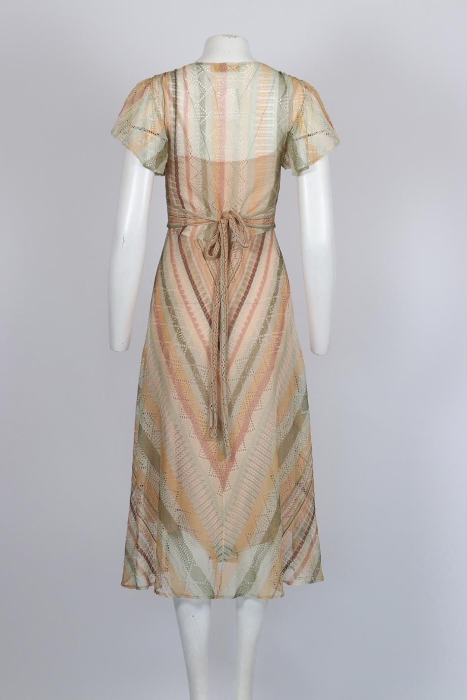 VALENTINO STRIPED SILK MIDI DRESS SMALL