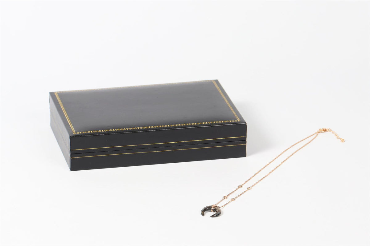 JACQUIE AICHE DOUBLE HORN 14K ROSE GOLD, ABALONE AND PAVE DIAMOND NECKLACE
