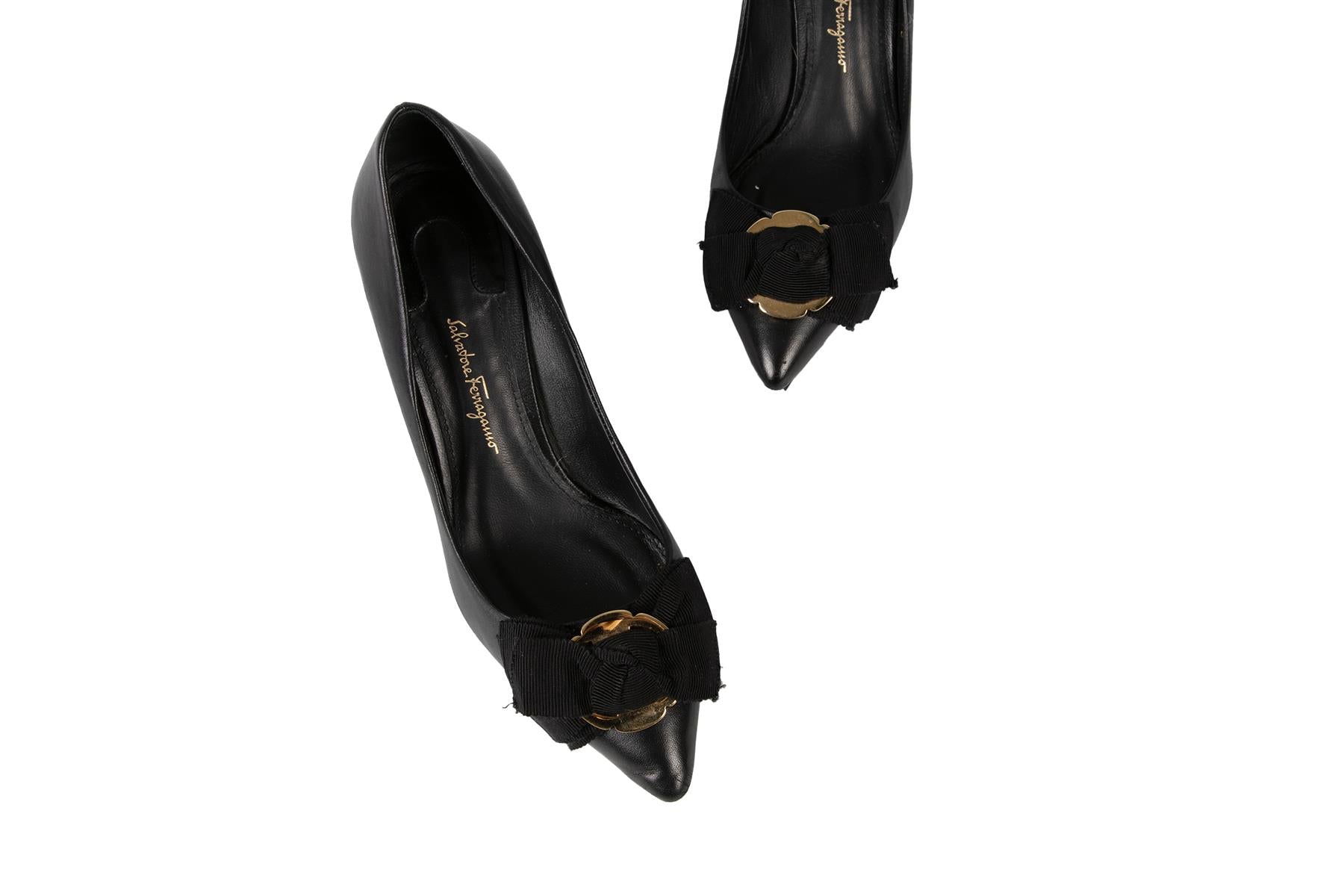 SALVATORE FERRAGAMO BLACK LEATHER PUMPS US 5.5 UK 2.5 EU 35.5