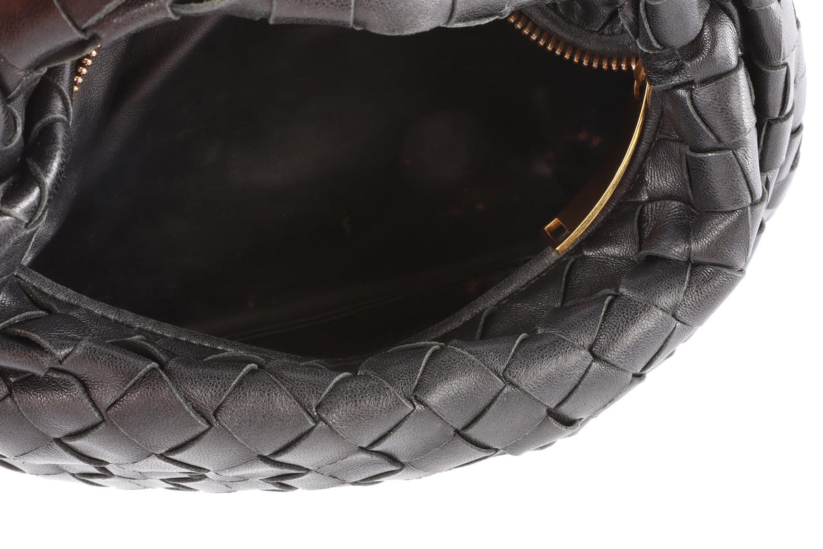 BOTTEGA VENETA BLACK JODIE MINI INTRECCIATO LEATHER TOTE BAG