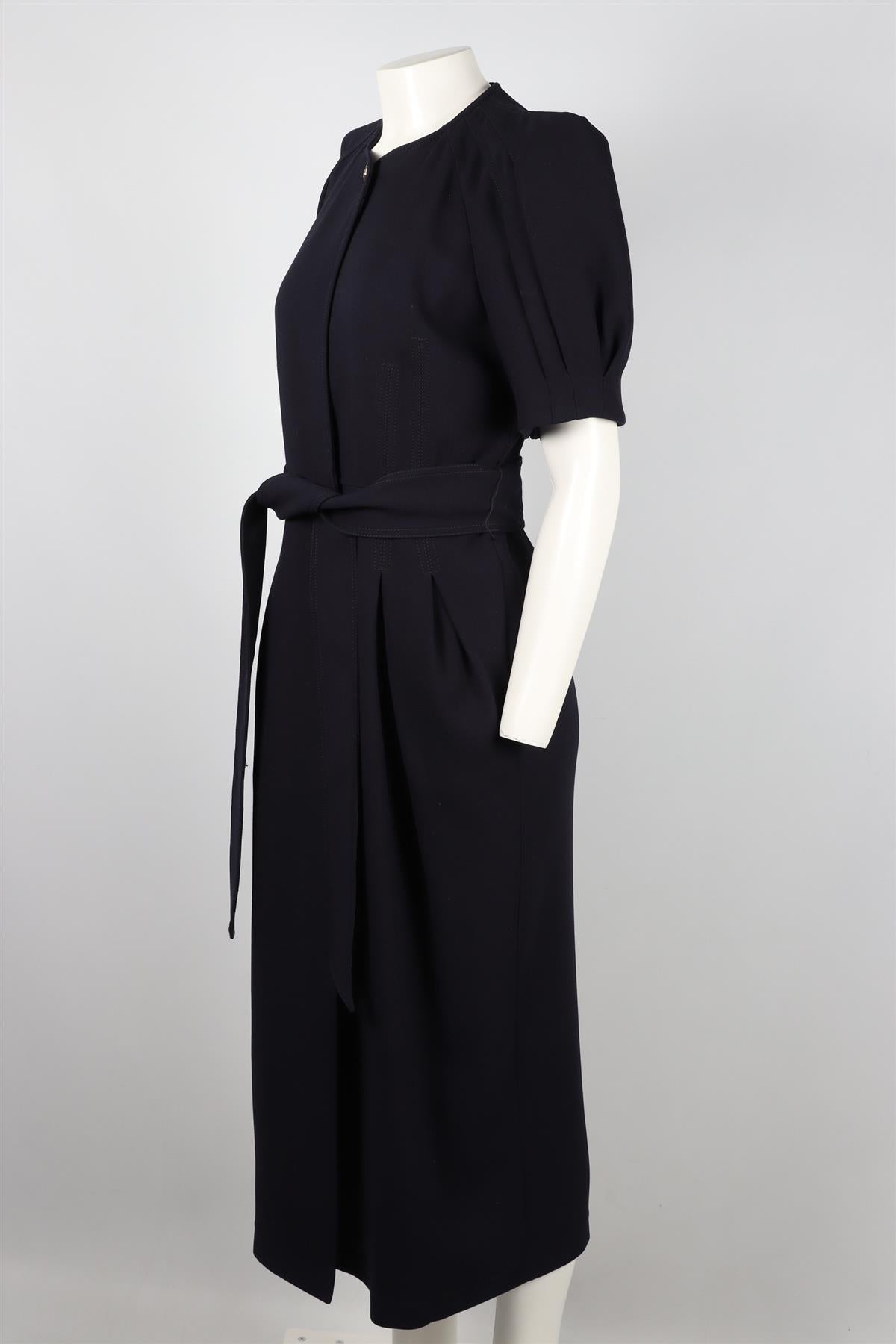 GABRIELA HEARST NAVY BELTED WOOL MAXI DRESS IT 44 UK 12