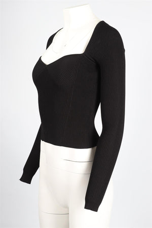 JONATHAN SIMKHAI BLACK RIBBED KNIT TOP XSMALL