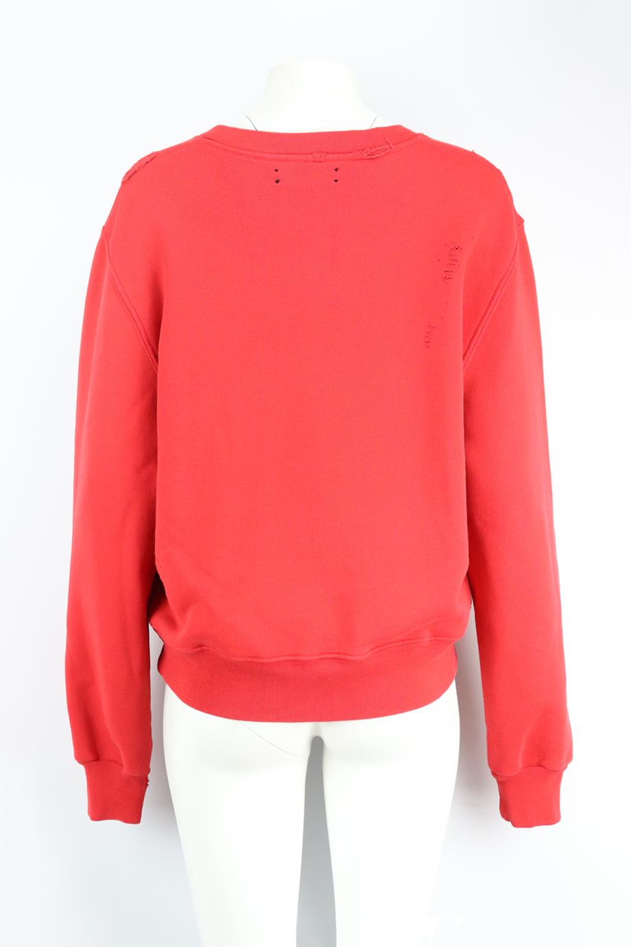 AMIRI DISTRESSED EMBROIDERED COTTON JERSEY SWEATSHIRT SMALL