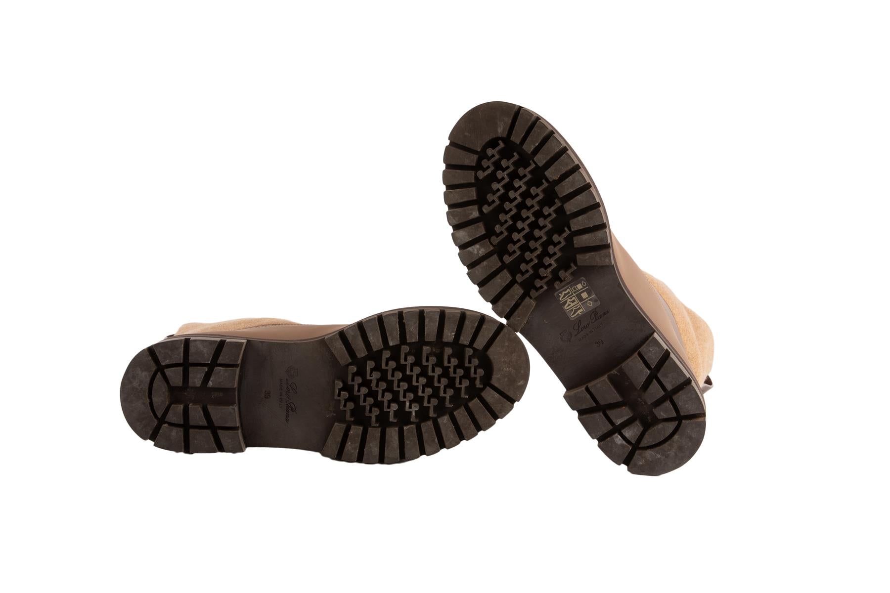 LORO PIANA BROWN REGENT LEATHER ANKLE BOOTS EU 39