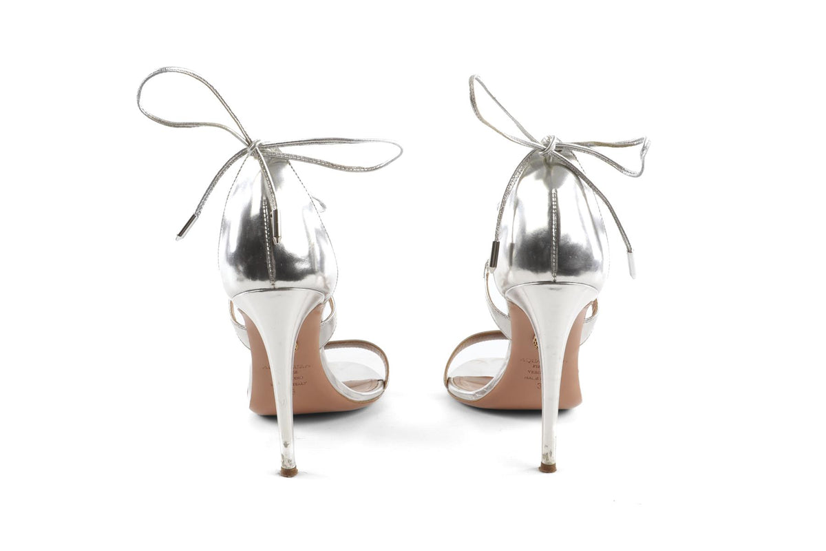 AQUAZZURA SILVER PATENT LEATHER SANDALS EU 38 UK 5 US 8