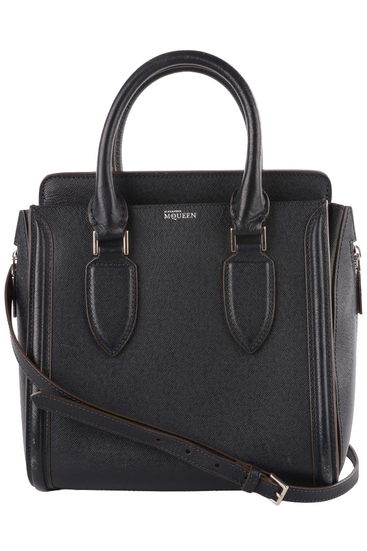 ALEXANDER MCQUEEN NAVY HEROINE LEATHER TOTE BAG