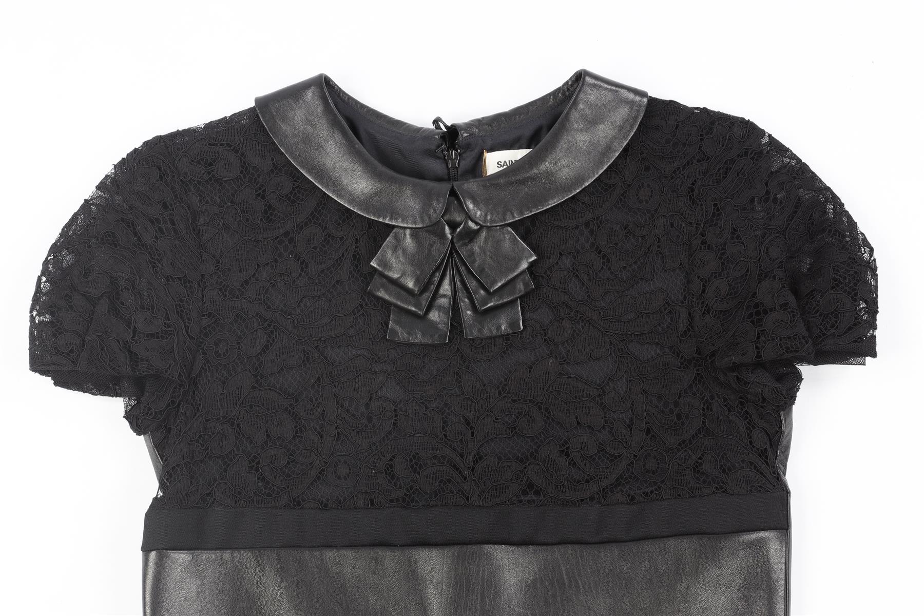 SAINT LAURENT BLACK LEATHER MINI DRESS FR 36 UK 8
