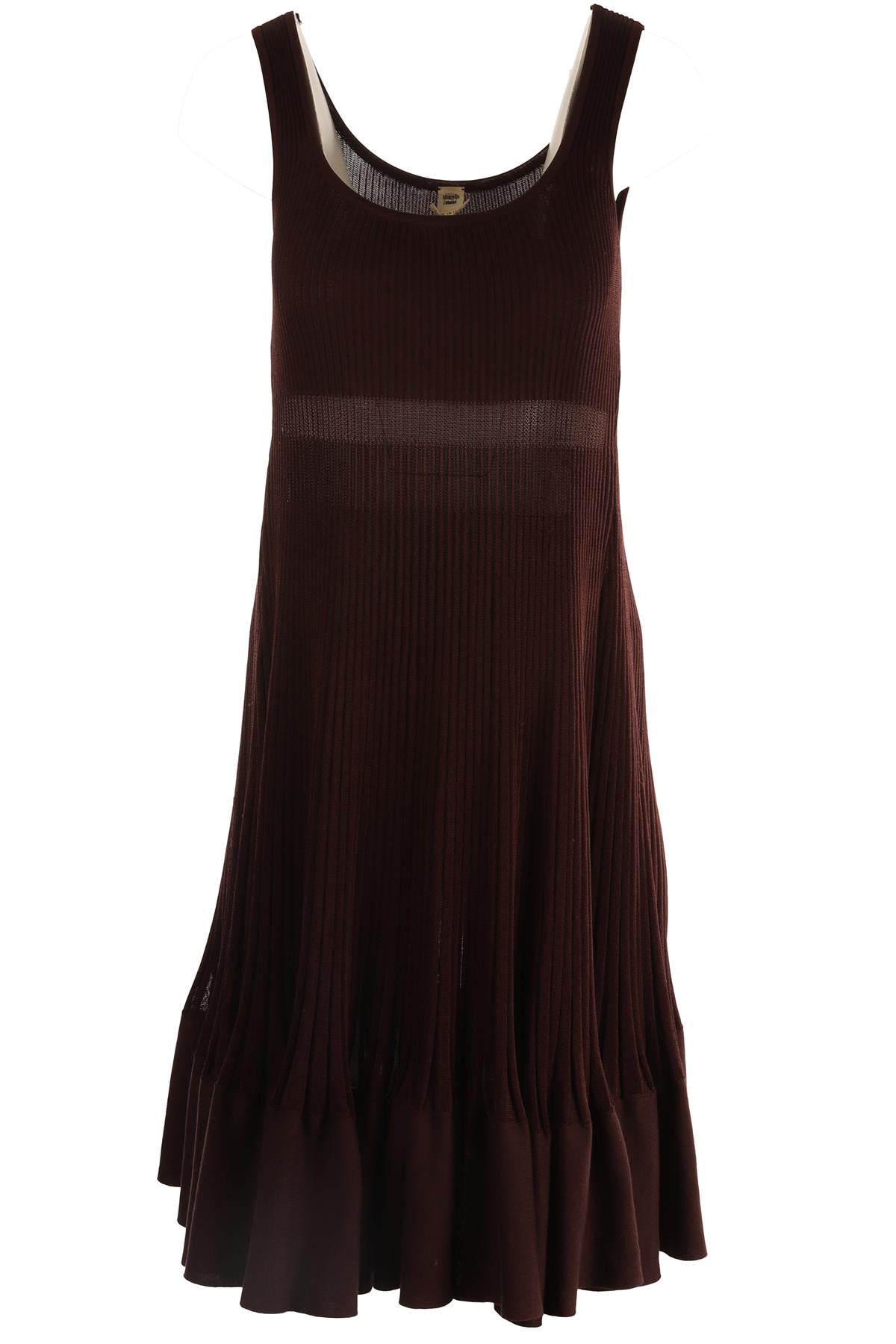 HERMÈS BROWN KNIT MIDI DRESS FR 38 UK 10