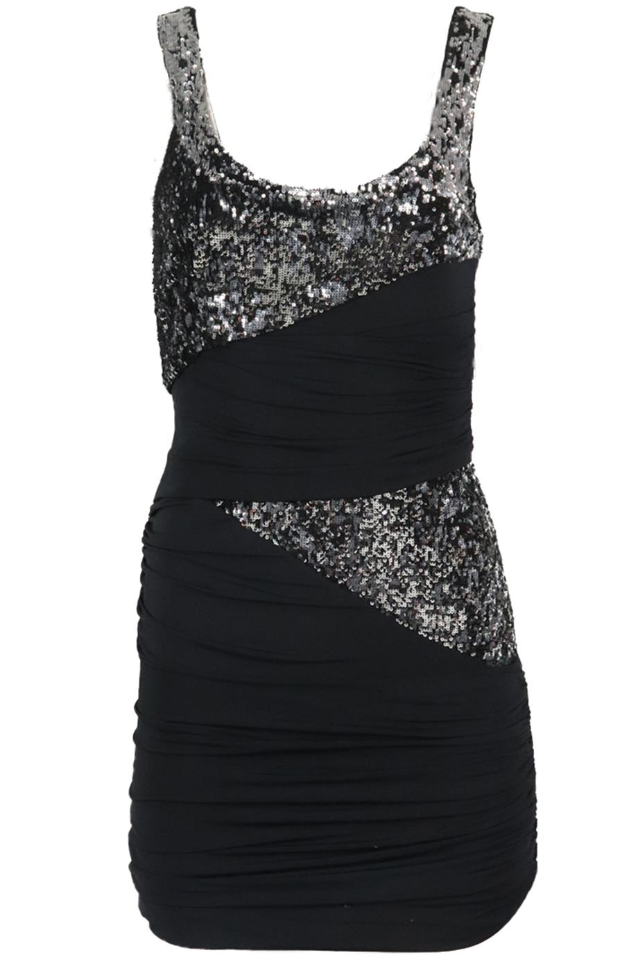 ROBERTO CAVALLI RUCHED SEQUINED STRETCH JERSEY MINI DRESS IT 38 UK 6