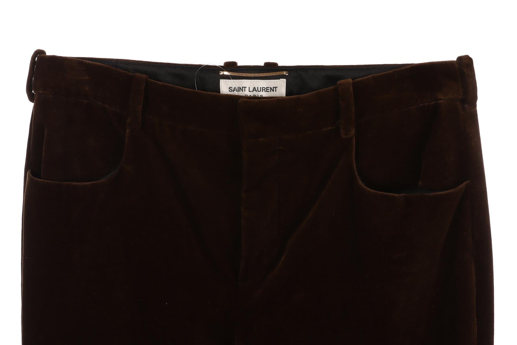 SAINT LAURENT GREEN VELVET STRAIGHT LEG PANTS FR 38 UK 10