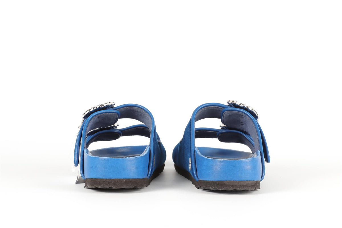 MANOLO BLAHNIK + BIRKENSTOCK BLUE VELVET SANDALS EU 38 UK 5 US 8