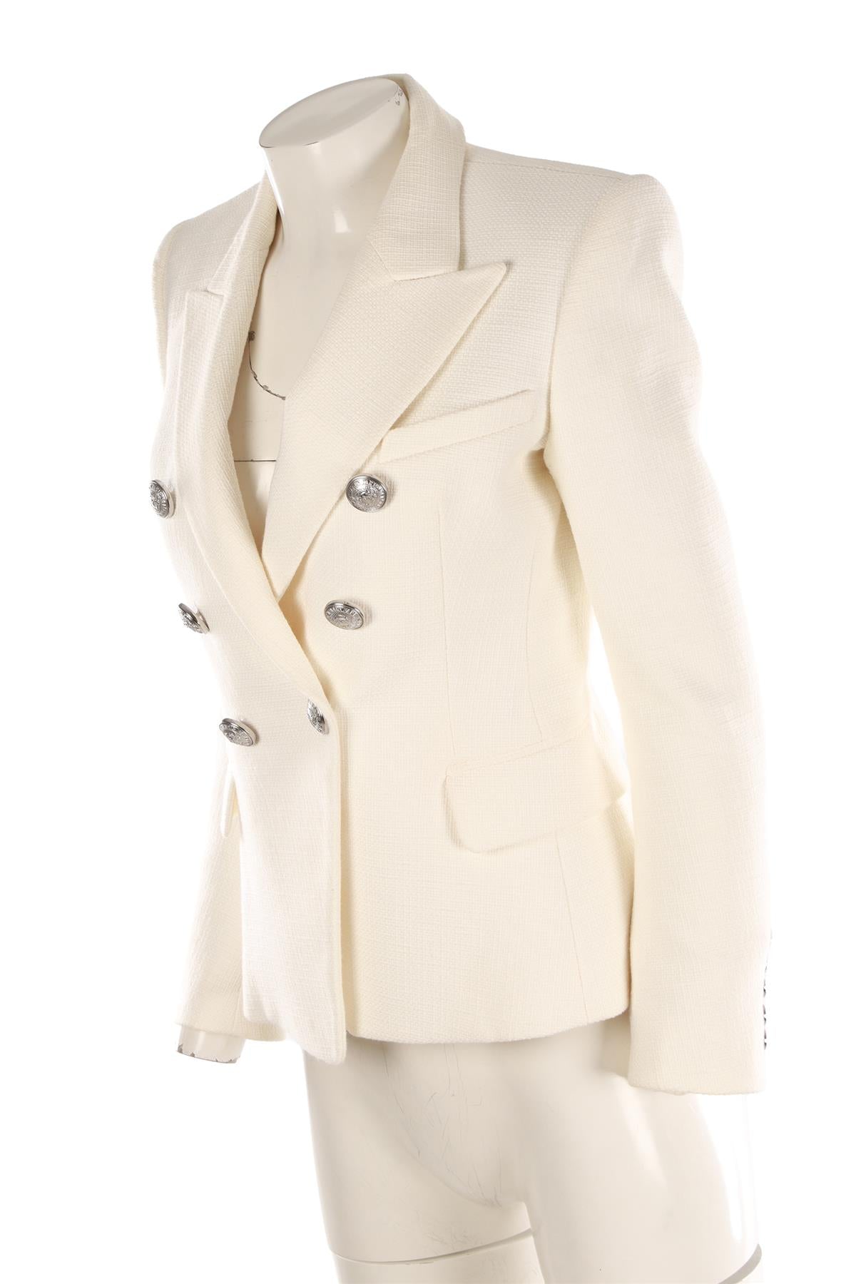BALMAIN WHITE COTTON BLAZER FR 38 UK 10