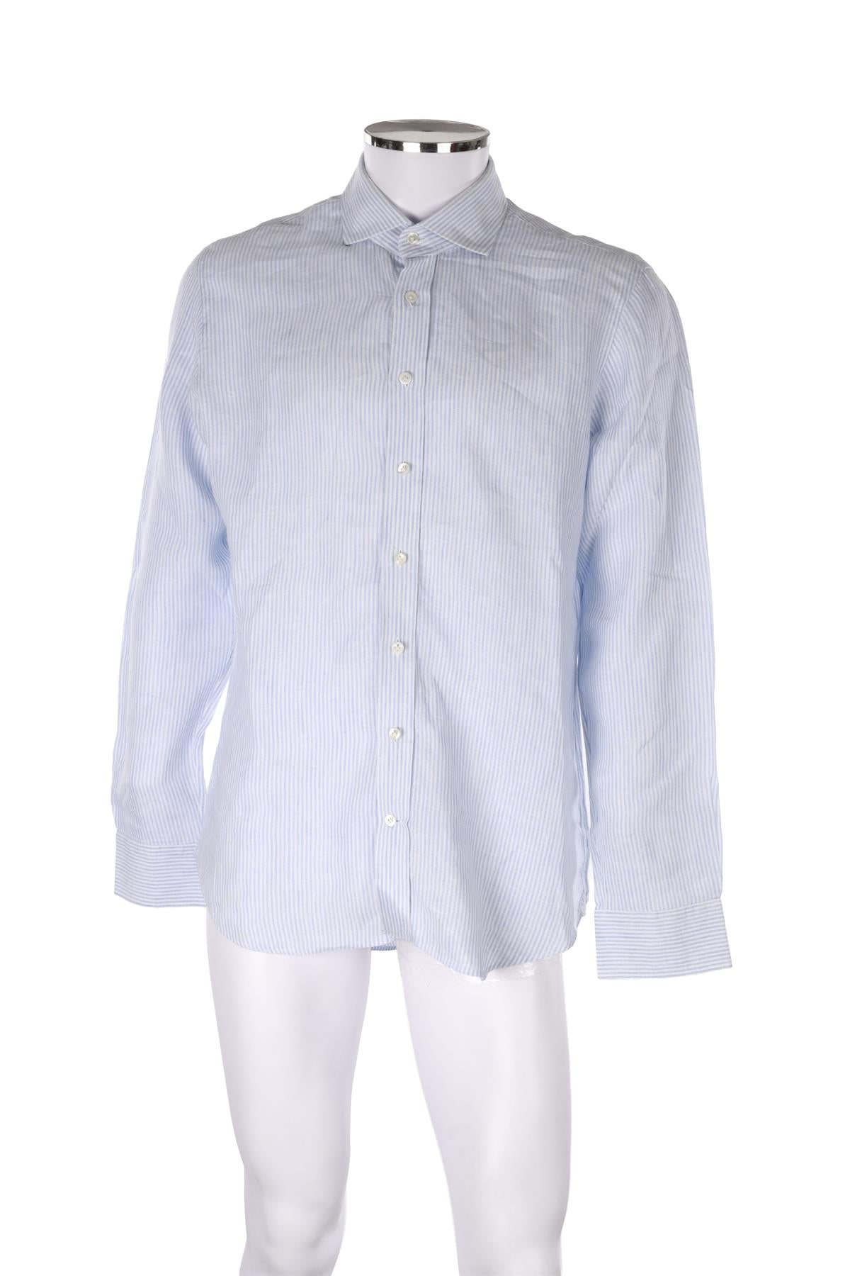 THOM SWEENEY BLUE MEN'S LINEN SHIRT UK/US COLLAR 17