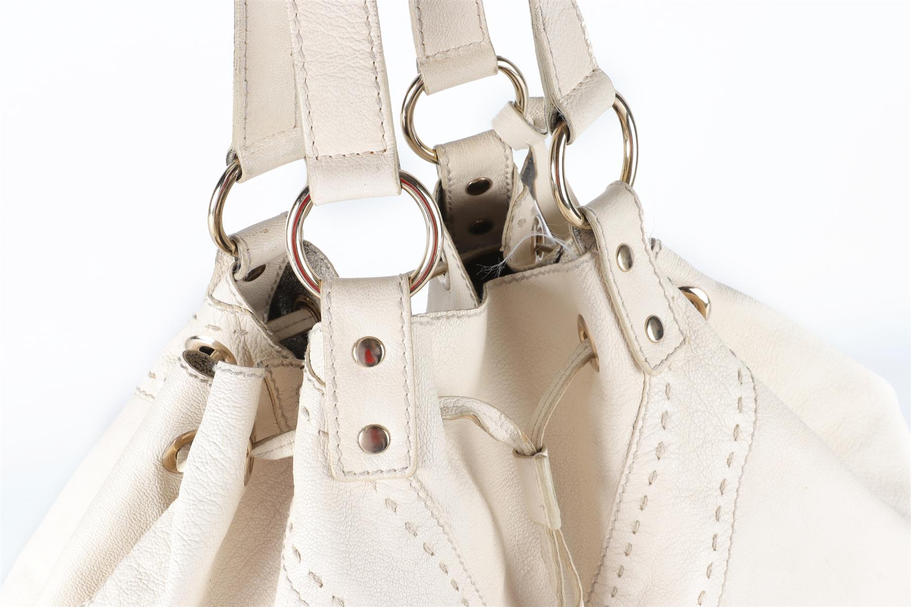 YVES SAINT LAURENT WHITE REVERSIBLE DOUBLE SAC Y LEATHER TOTE BAG