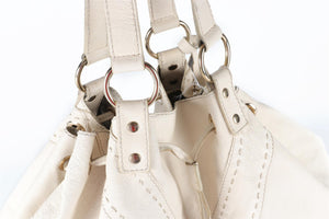 YVES SAINT LAURENT WHITE REVERSIBLE DOUBLE SAC Y LEATHER TOTE BAG