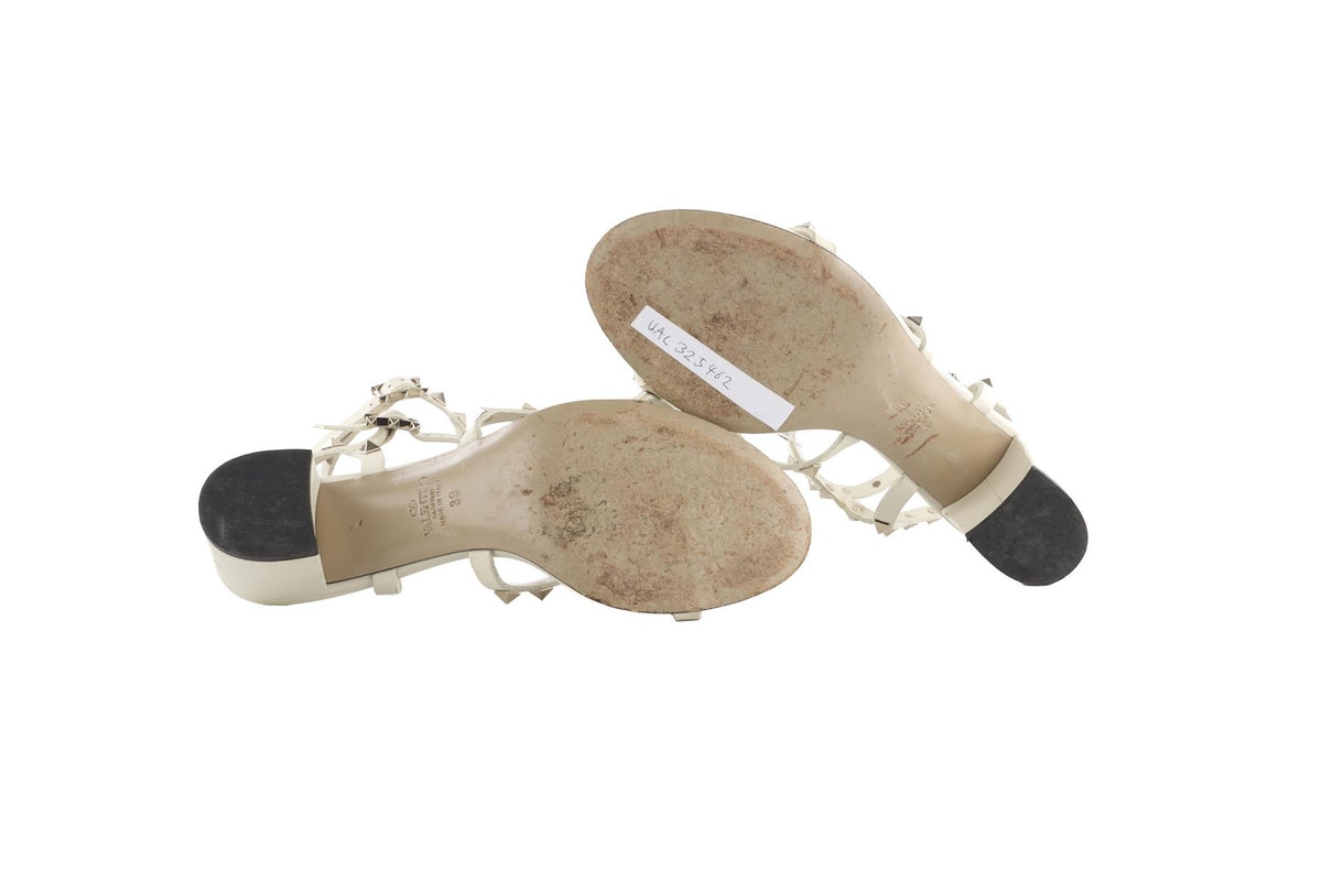 VALENTINO GARAVANI IVORY ROCKSTUD LEATHER SANDALS EU 39 UK 6 US 9
