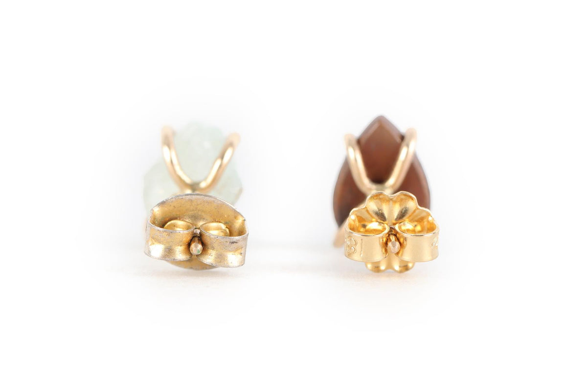 MELISSA JOY MANNING 14K YELLOW GOLD, AQUAMARINE AND OPAL STUD EARRINGS