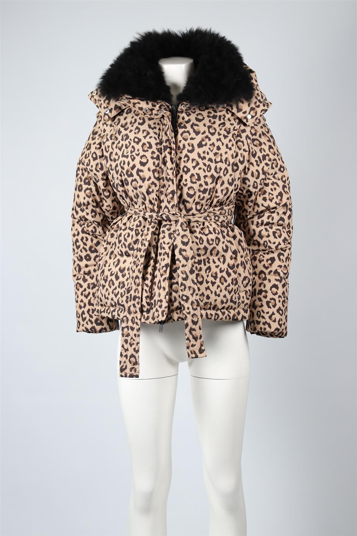 YVES SALOMON BROWN SHEARLING PADDED DOWN JACKET FR 38 UK 10