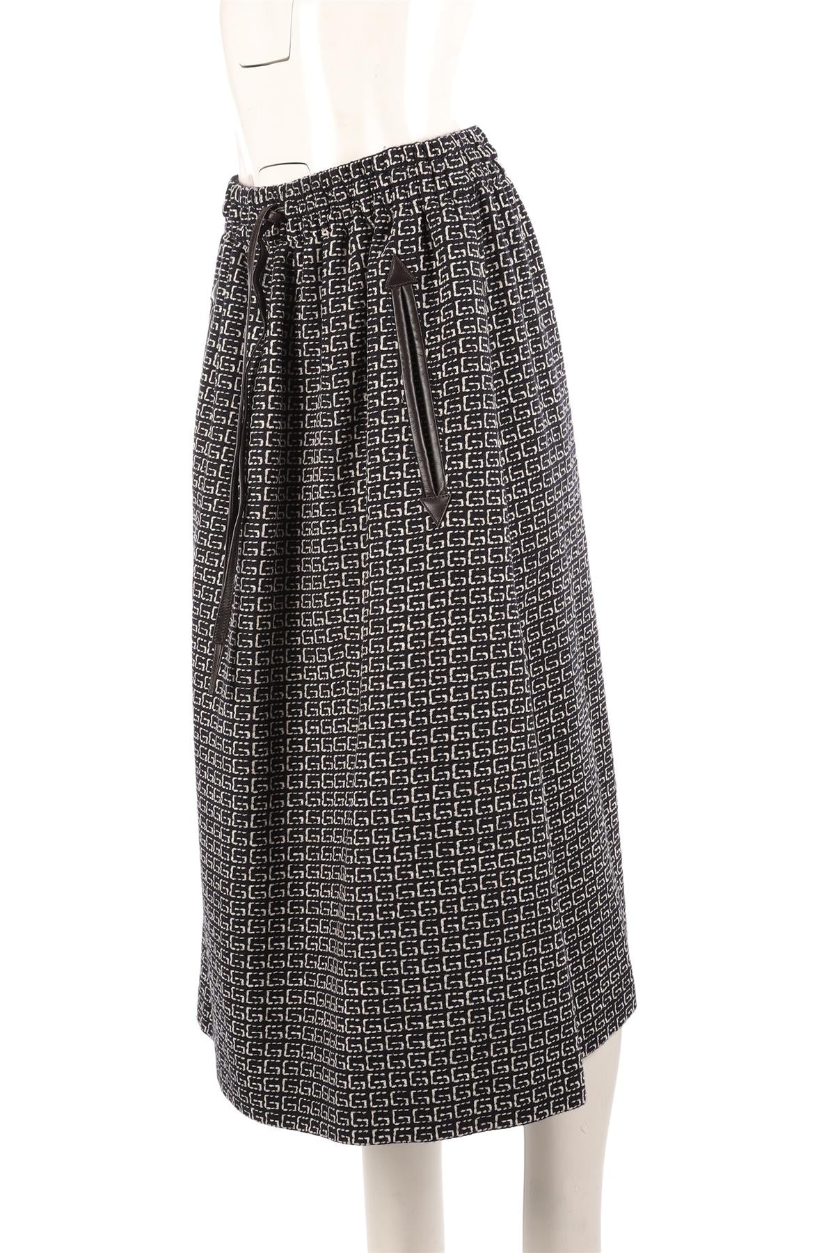 GUCCI NAVY GG WOOL MIDI SKIRT IT 42 UK 10
