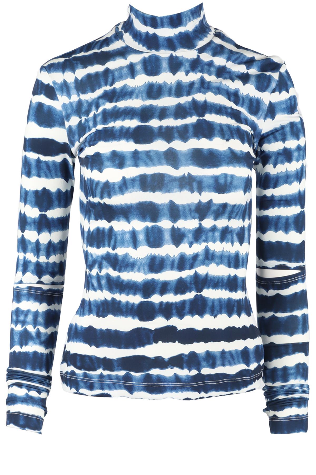 PREEN BY THORNTON BREGAZZI BLUE AND WHITE TIE DYED JERSEY TOP SMALL