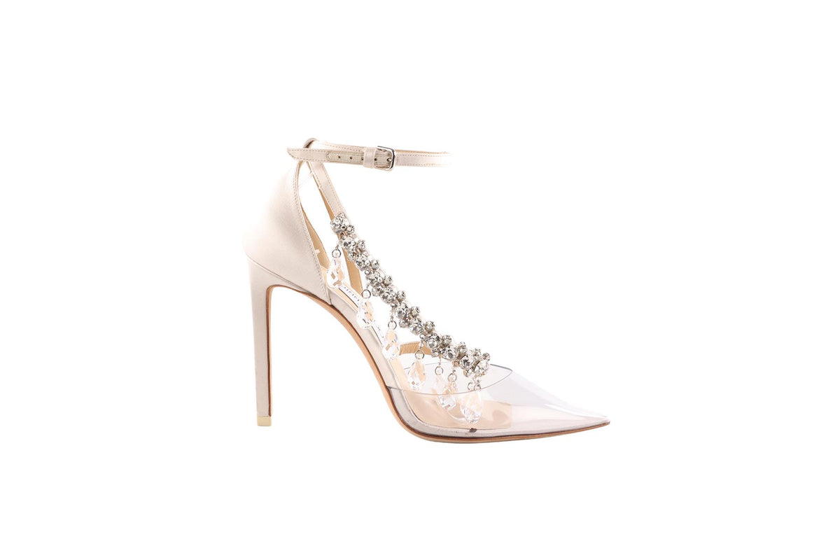 JIMMY CHOO WHITE CRYSTAL AND SATIN PUMPS EU 38 UK 5 US 8