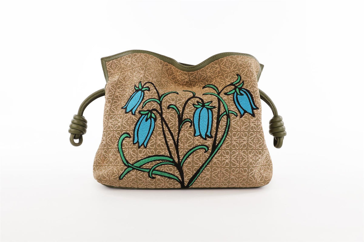 LOEWE GREEN FLAMENCO ANAGRAM FABRIC CLUTCH