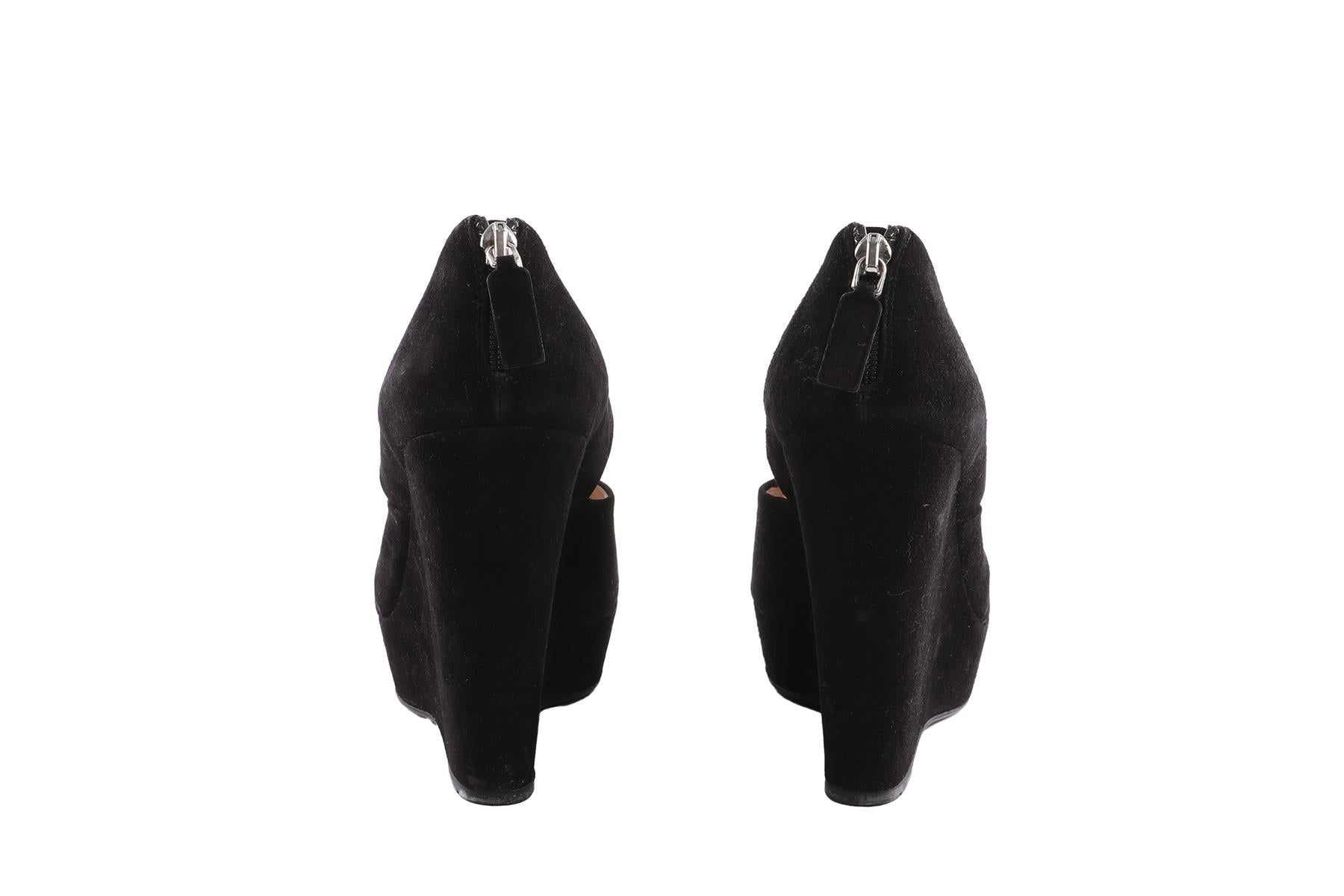 PRADA BLACK SUEDE WEDGE SANDALS EU 38