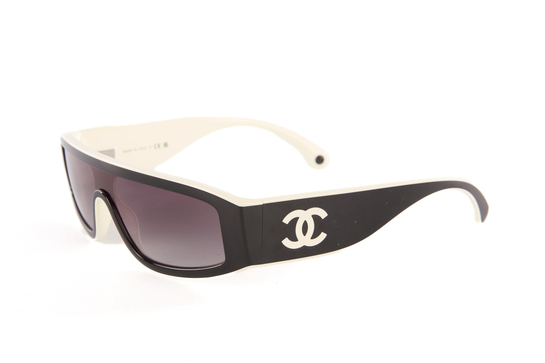 CHANEL BLACK SHIELD FRAME ACETATE SUNGLASSES