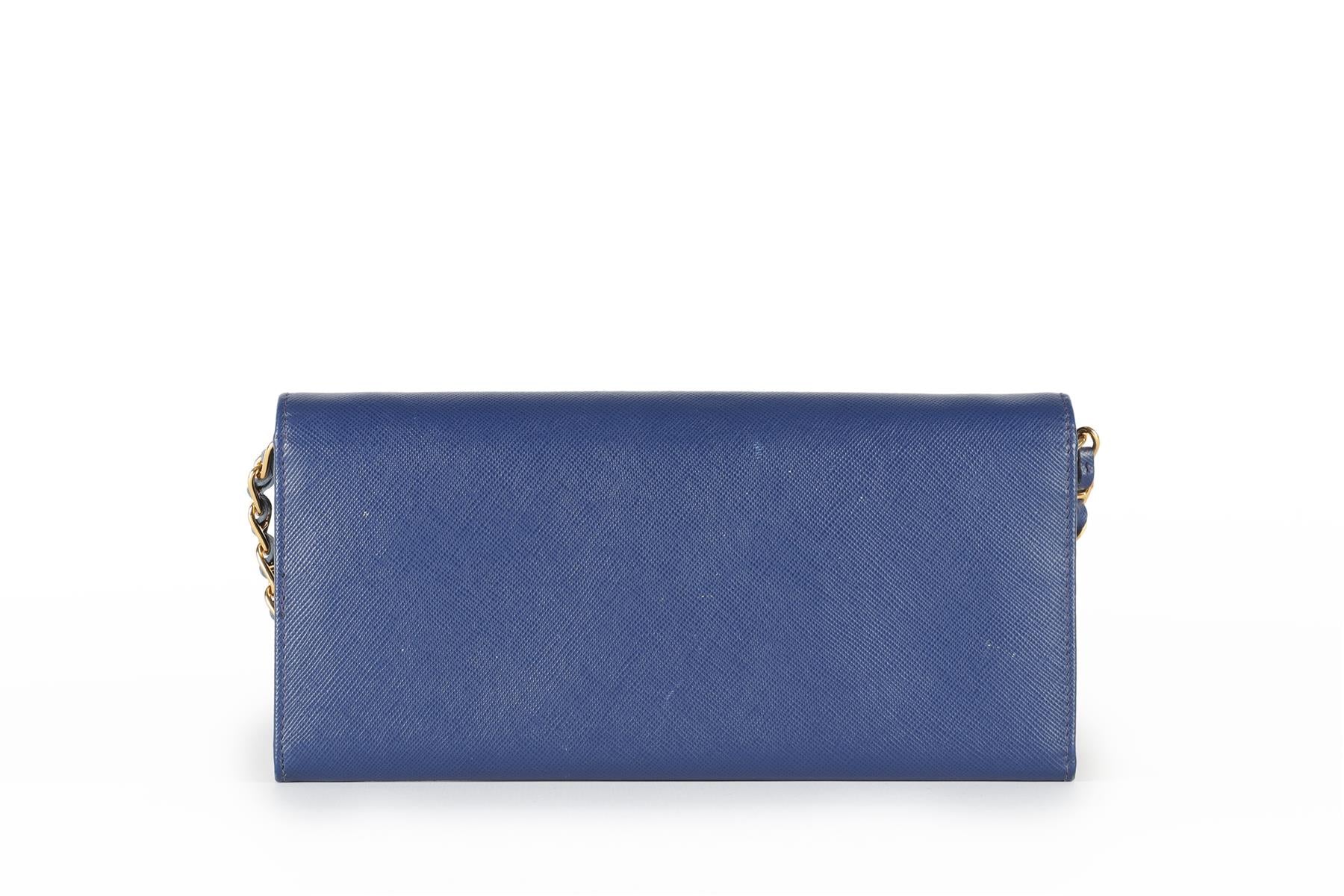 PRADA BLUE WALLET ON CHAIN LEATHER SHOULDER BAG