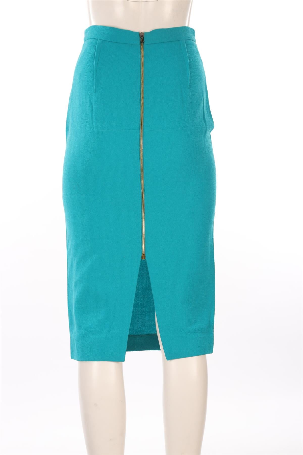 ROLAND MOURET BLUE WOOL MIDI SKIRT UK 10