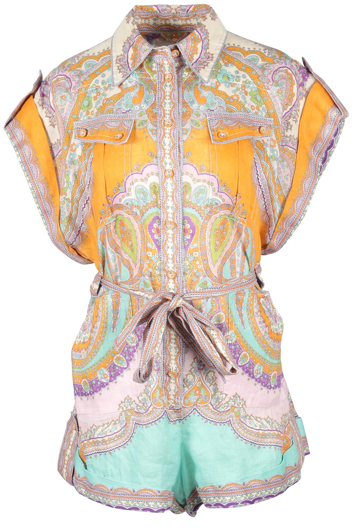 ZIMMERMANN MULTI LINEN PLAYSUIT UK 12