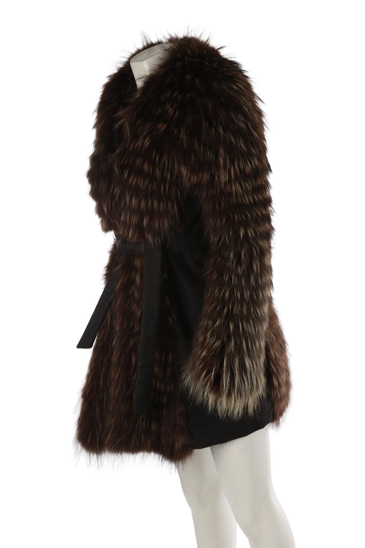 HOCKLEY BROWN FUR AND WOOL COAT UK 10