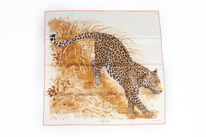 HERMÈS BROWN PANTHERA PARDUS SILK SCARF ONE SIZE