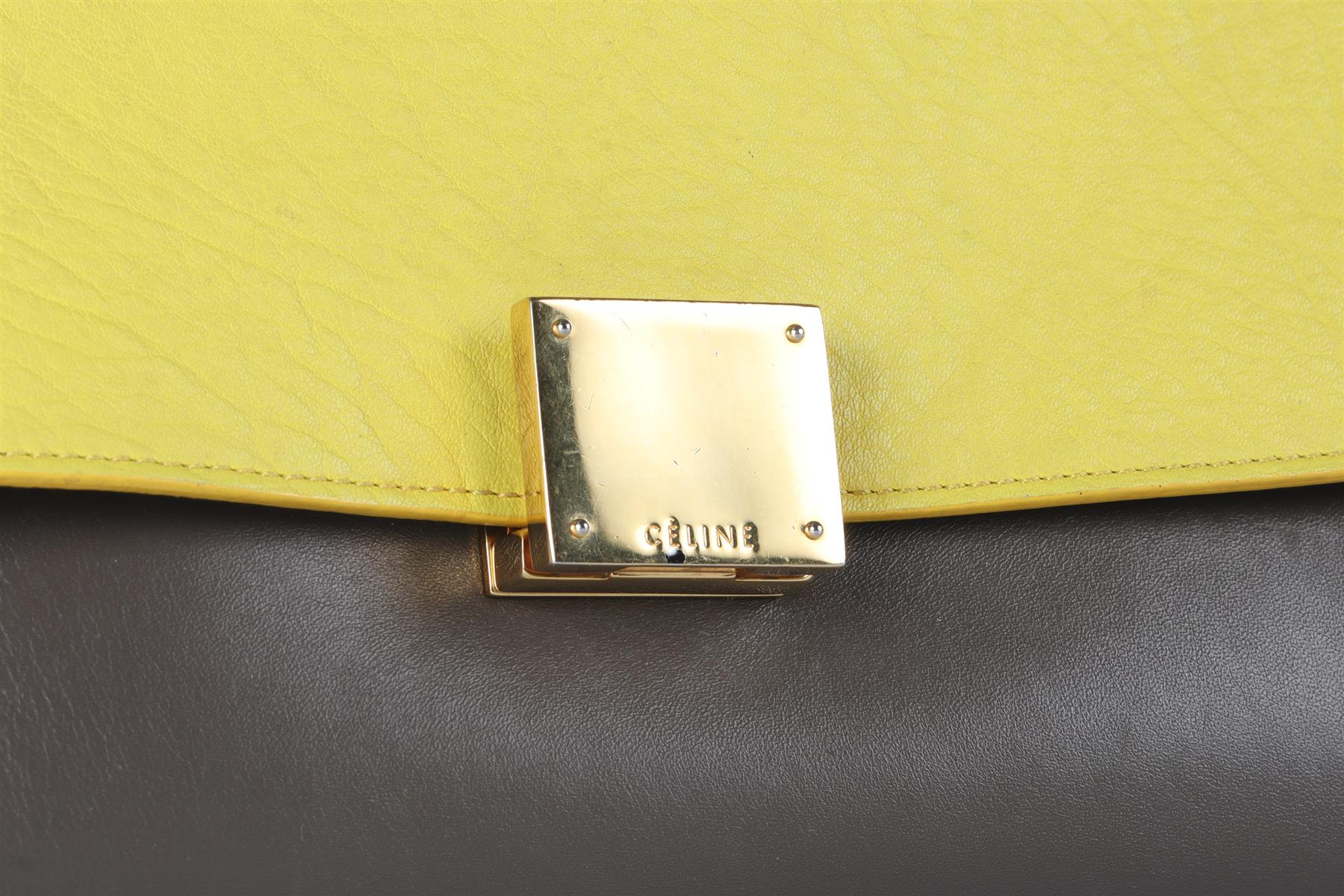 CELINE YELLOW TRAPEZE SMALL LEATHER TOTE BAG