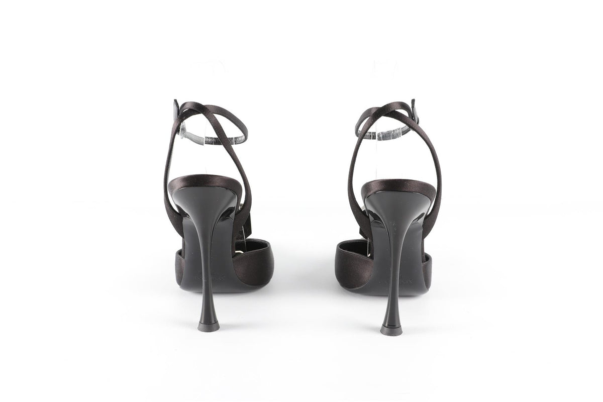 SAINT LAURENT BLACK HARLOW CRYSTAL AND SATIN PUMPS EU 39 UK 6 US 9