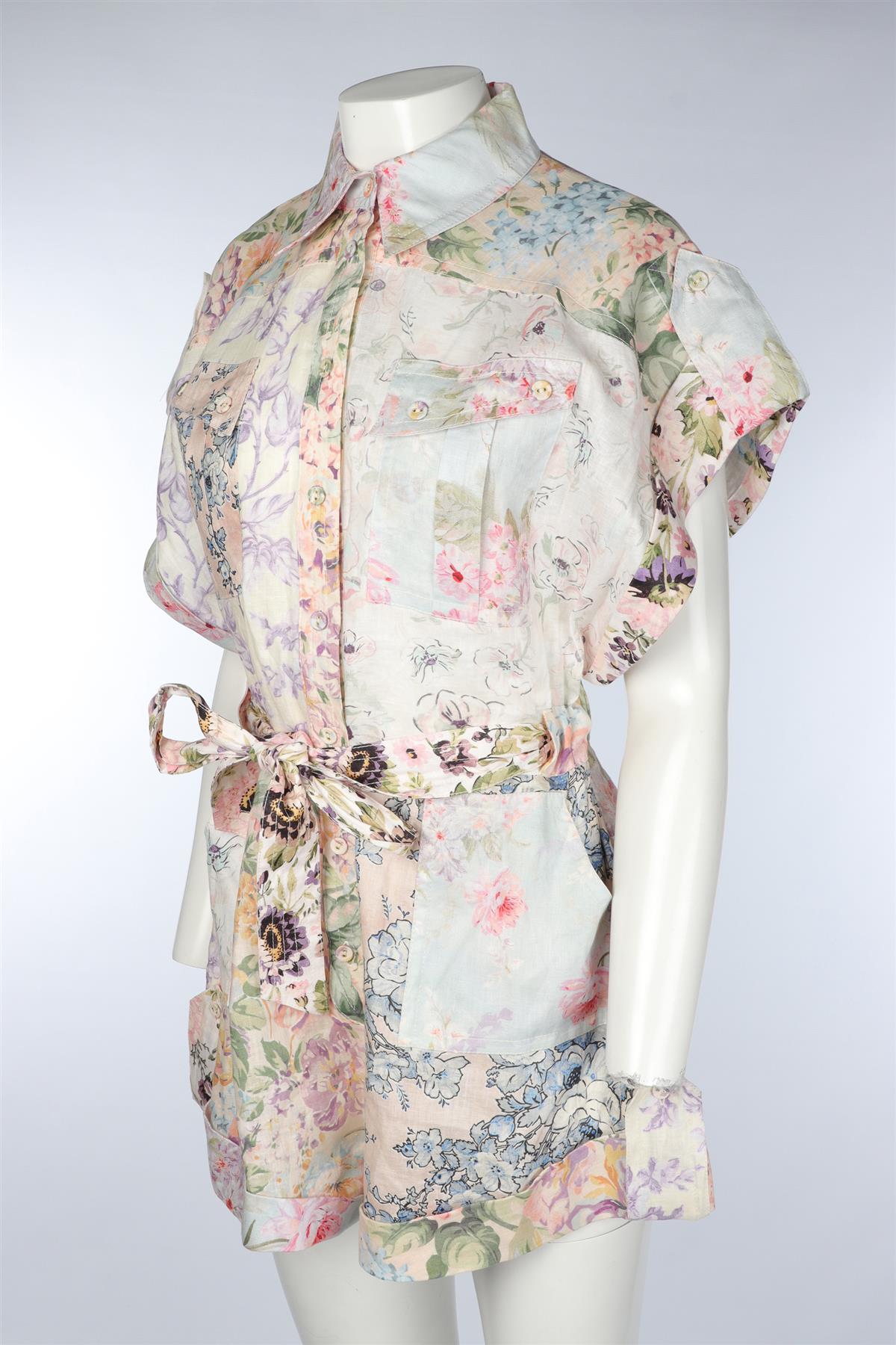 ZIMMERMANN MULTI LINEN PLAYSUIT UK 14