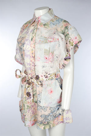 ZIMMERMANN MULTI LINEN PLAYSUIT UK 14