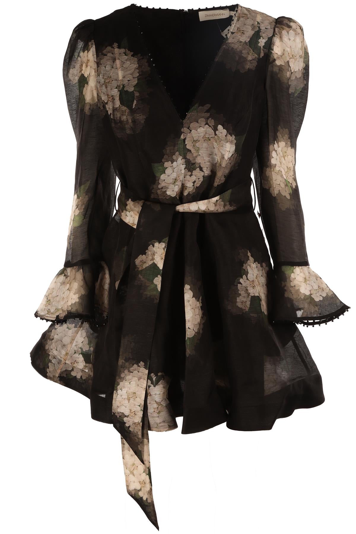 ZIMMERMANN BLACK LINEN MINI DRESS UK 14
