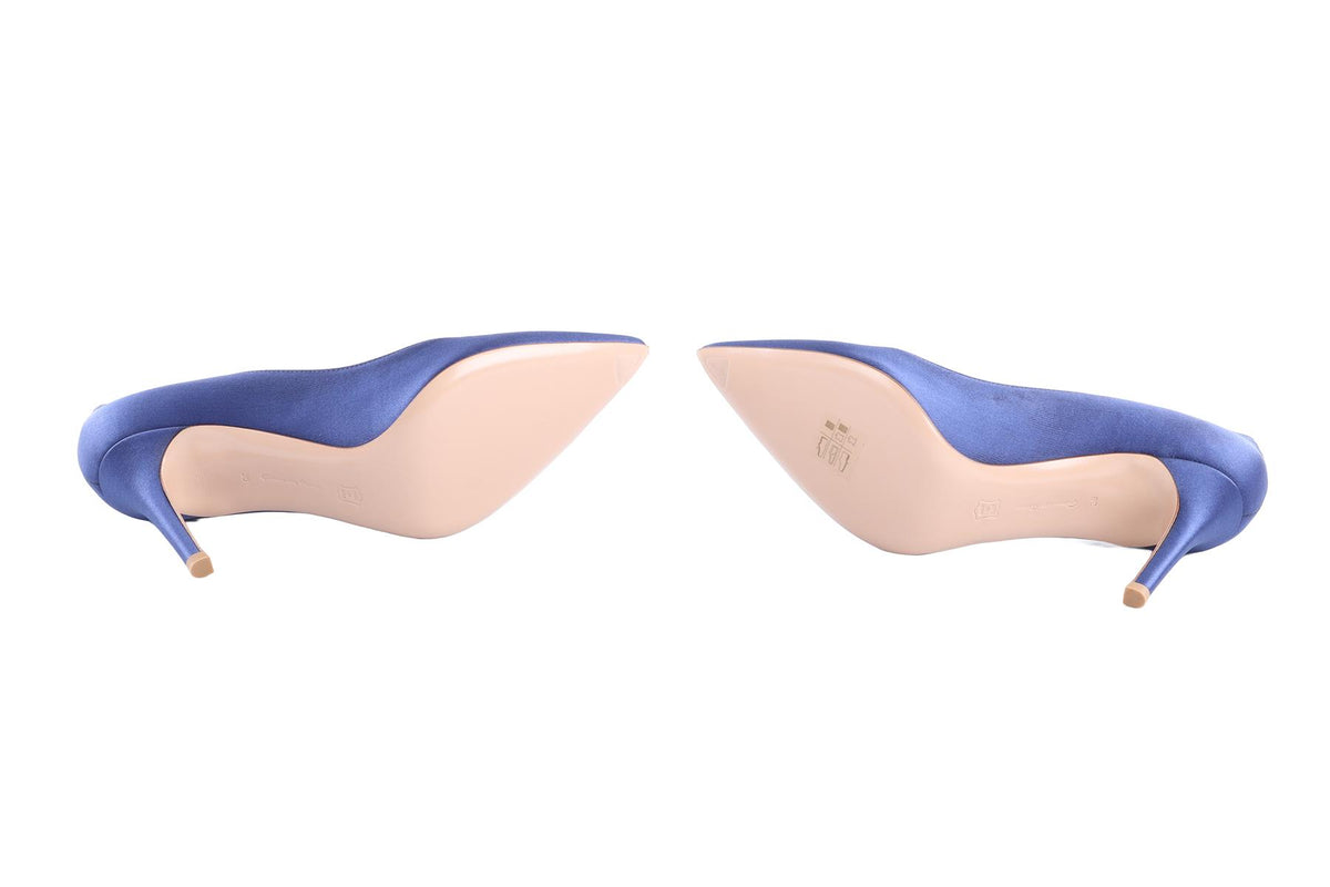 GIANVITO ROSSI BLUE SATIN PUMPS EU 38 UK 5