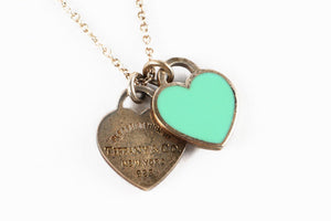 Tiffany & Co Blue Double Heart Sterling Silver Chain Necklace