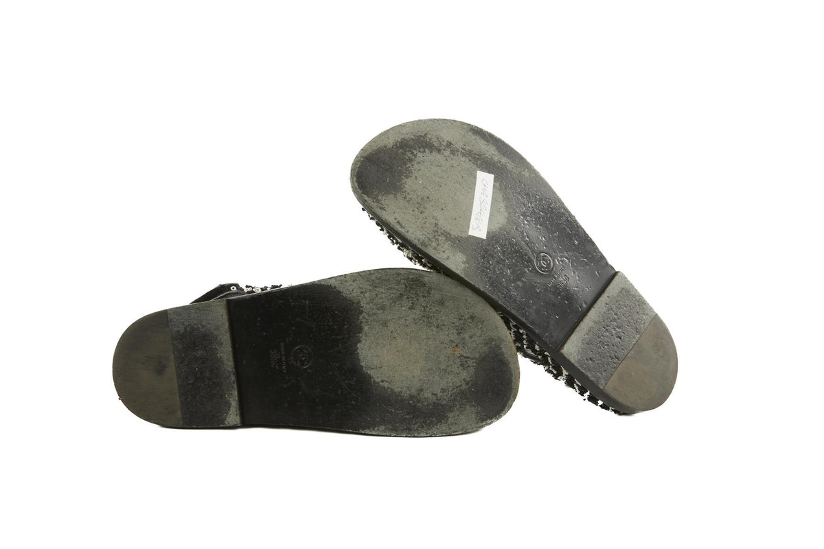 CHANEL BLACK 2022 DAD TWEED SANDALS EU 38.5 UK 5.5 US 8.5