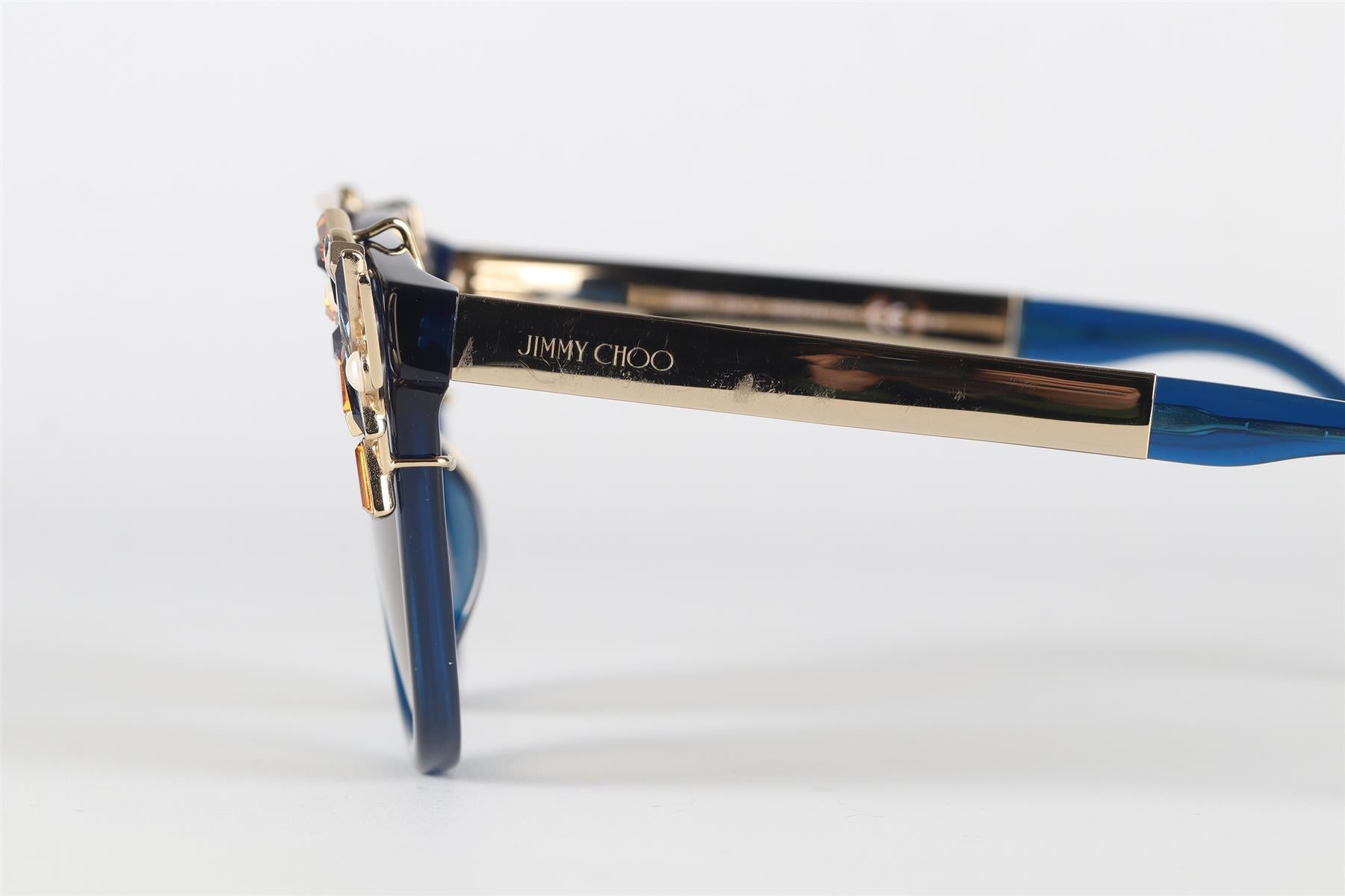 JIMMY CHOO BLUE ROUND FRAME ACETATE SUNGLASSES