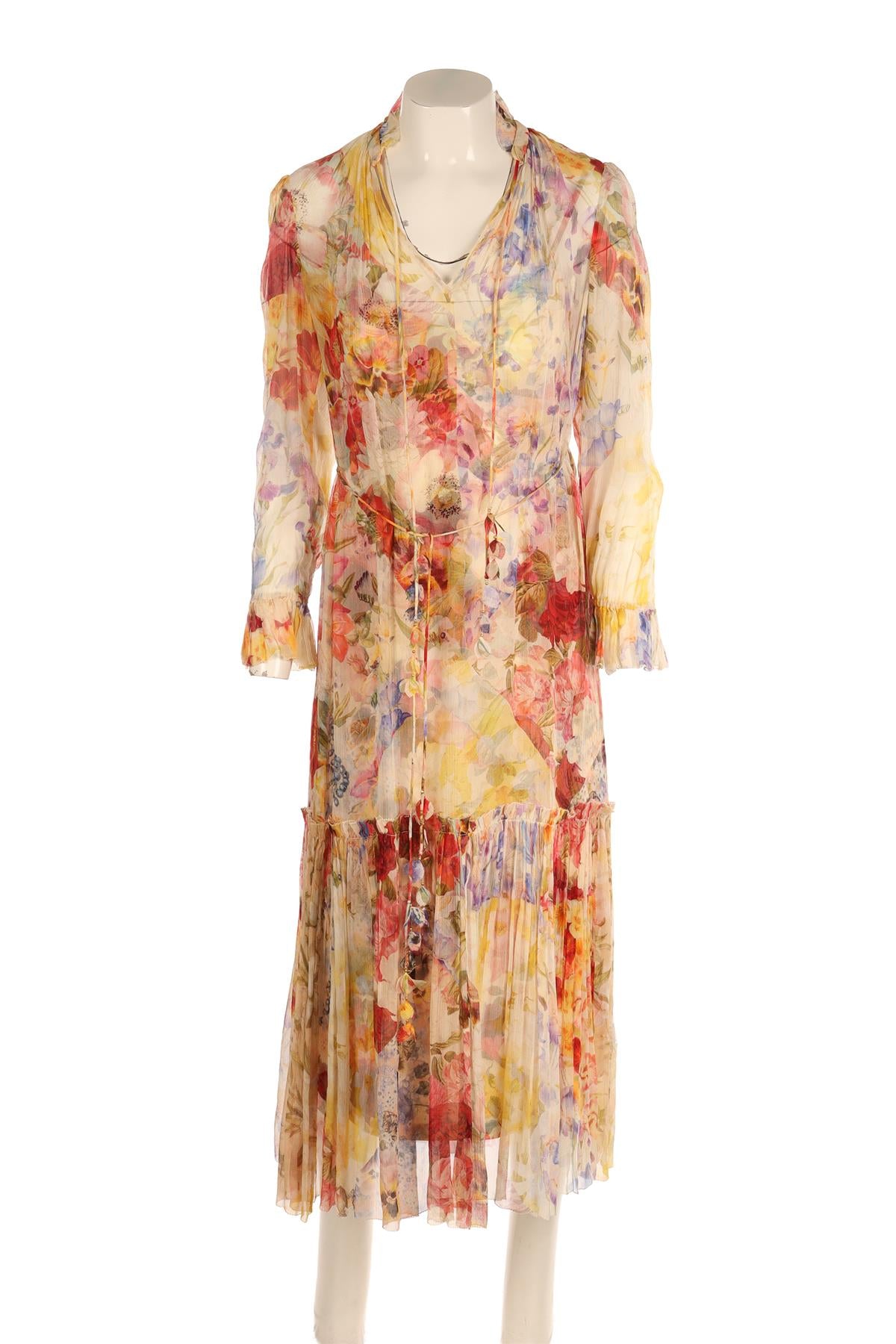 ZIMMERMANN MULTI SILK MAXI DRESS 0 UK 8