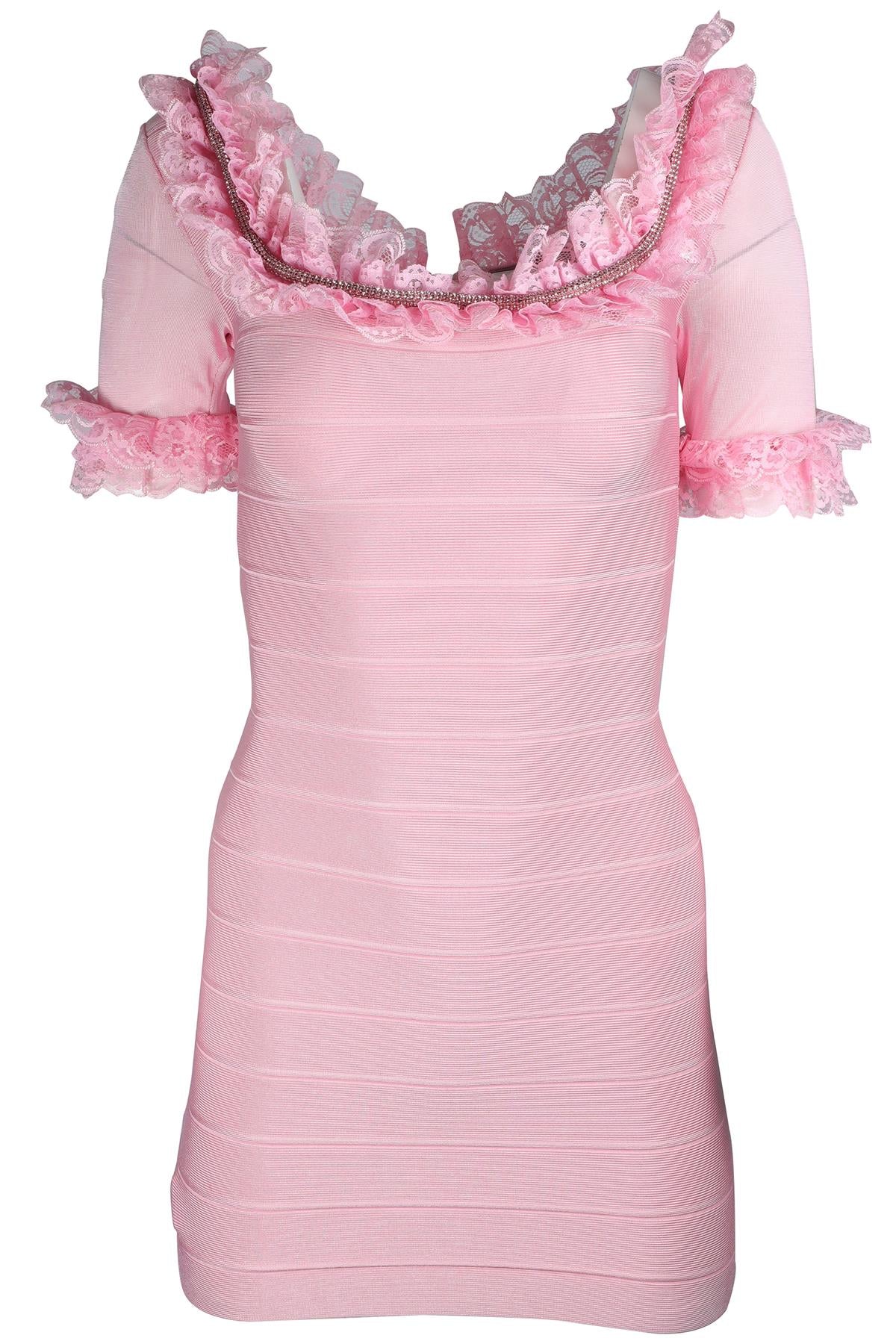 SELF-PORTRAIT + CHRISTOPHER KANE PINK BANDAGE MINI DRESS UK 6