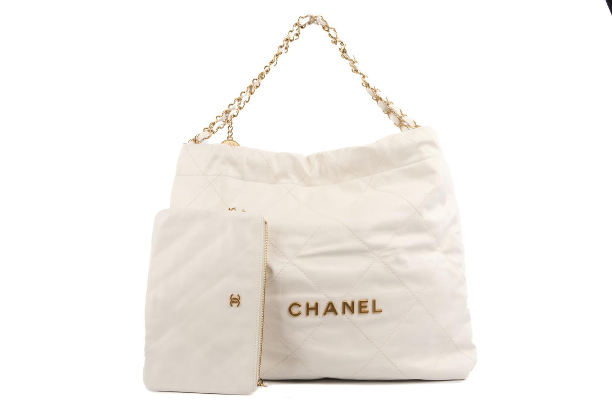 CHANEL WHITE 2022 22 MEDIUM QUILTED LEATHER SHOULDER BAG