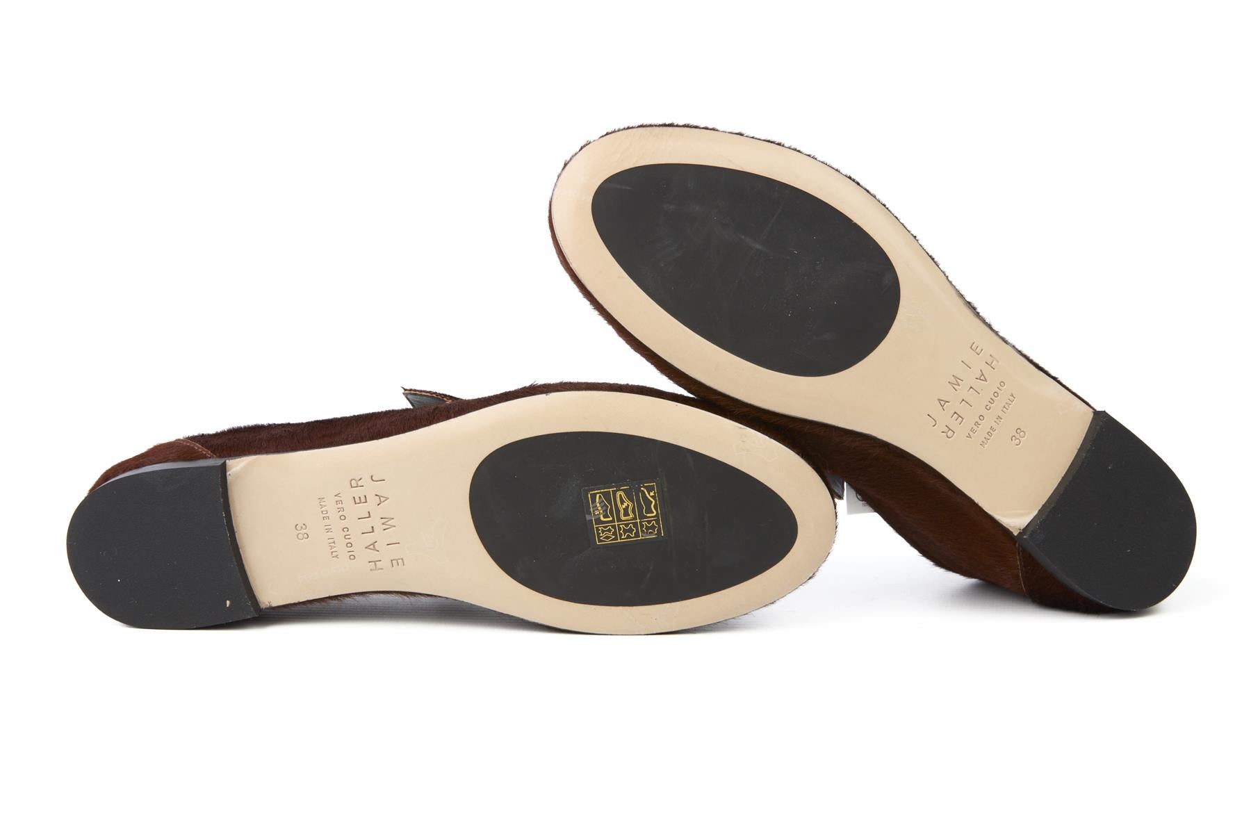 JAMIE HALLER BROWN CALF HAIR LOAFERS EU 38 UK 5 US 8